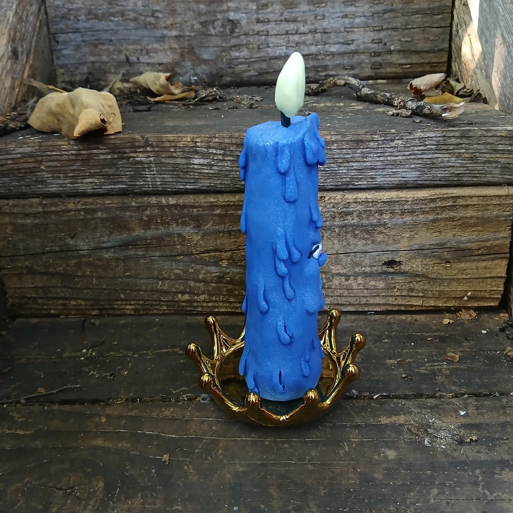 Blue Drip Candle with Gold Holder - Picture 4 of 9